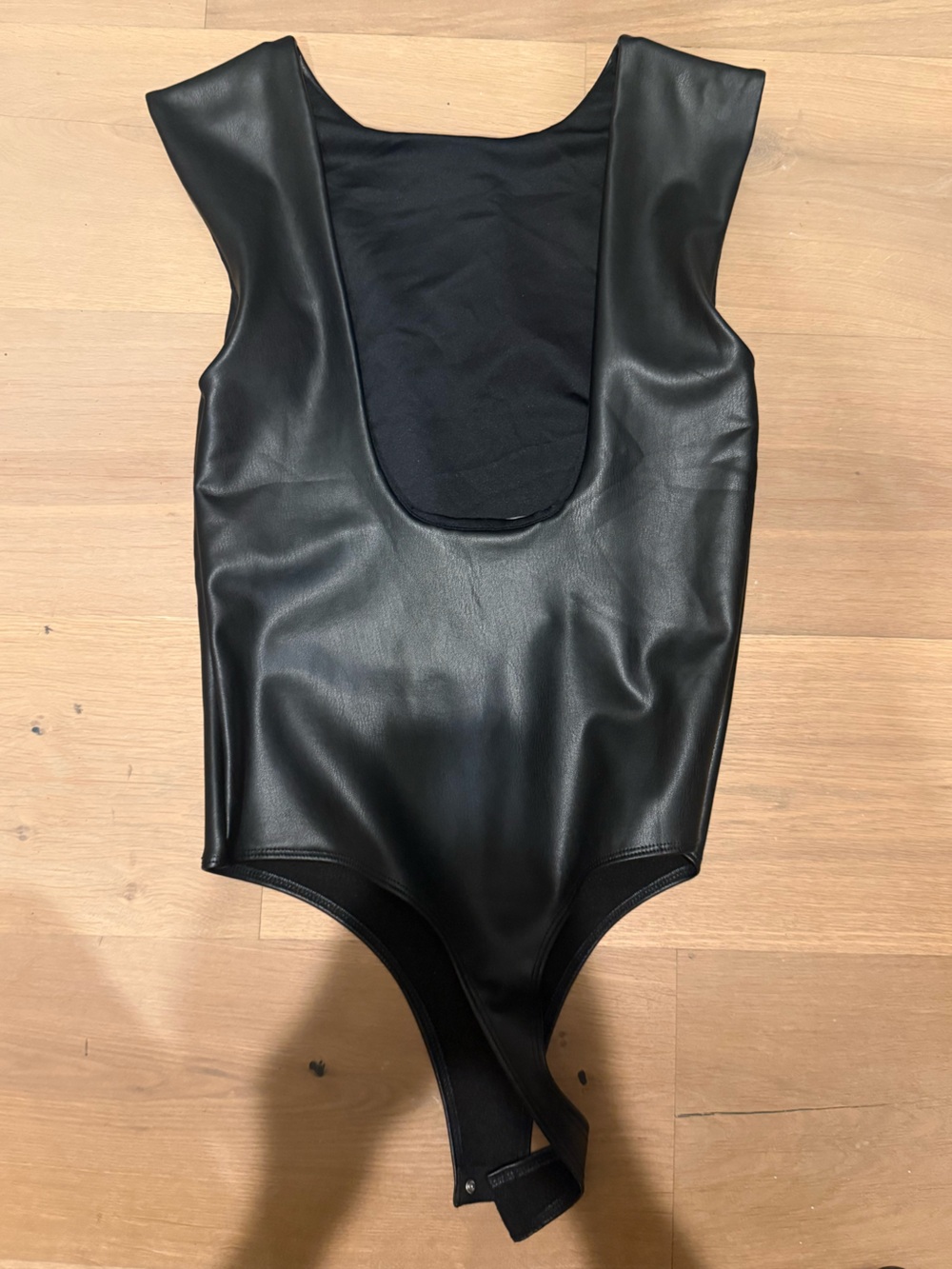 Forever 21 Black Faux Leather One-Piece Bodysuit - Picture 3 of 4